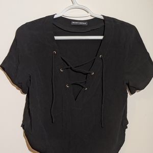 Brandy black cross front blouse